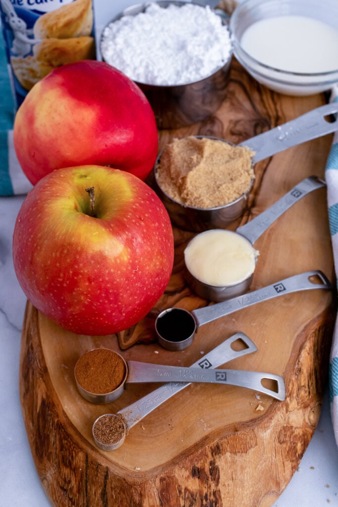 Ingredients for apple cinnamon pull apart bread.