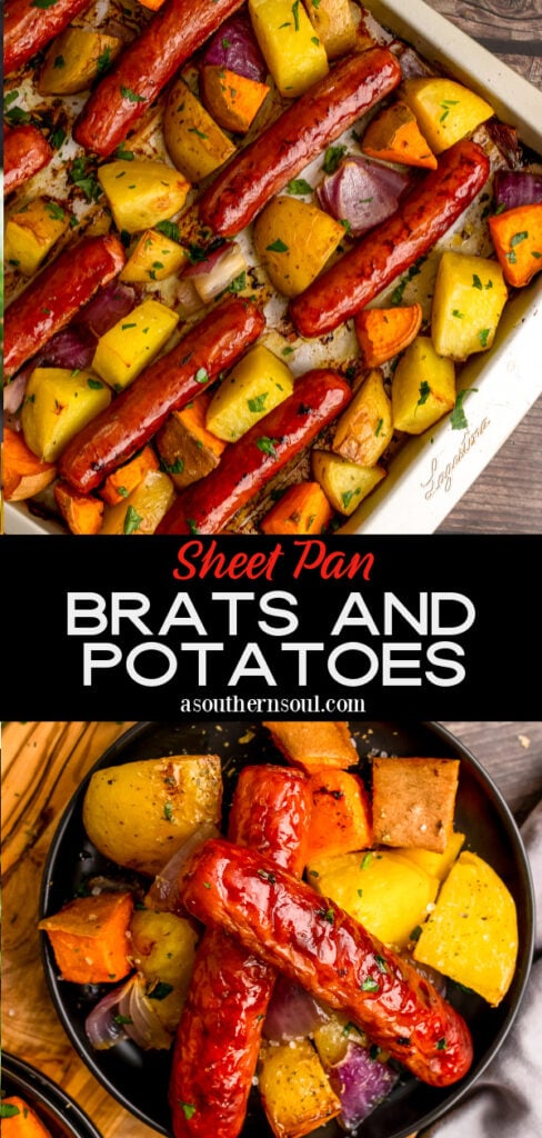 Pinterest pin for Sheet Pan Potatoes And Sausages