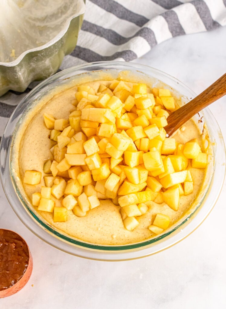 Chopped apple for Apple Spice Cake.