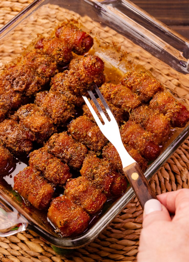 Bacon Smokies Fork from Sweet And Spicy Bacon Wrapped Little Smokies recipe