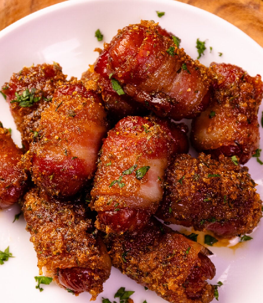 Bacon Smokies Plate Dano Cropped3 from Sweet And Spicy Bacon Wrapped Little Smokies recipe