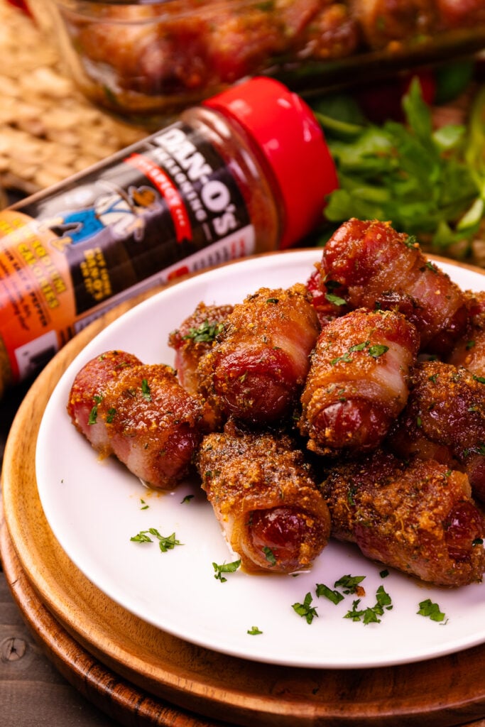 Bacon Wrapped Little Smokies with Dan-O's seasoning