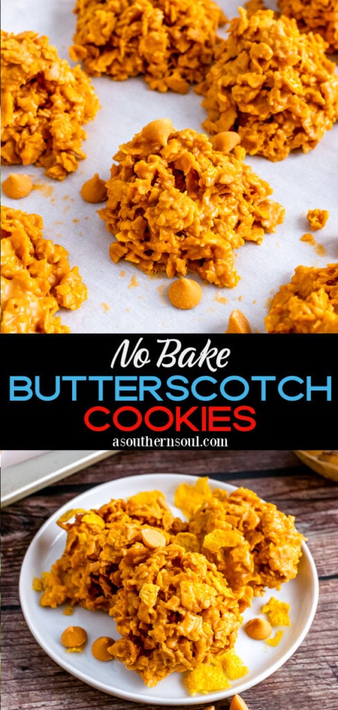 Pinterest pin for No-Bake Butterscotch Cookies