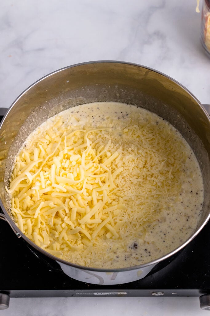 Homemade Alfredo sauce for chicken casserole.
