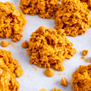 Butterscotch cookies on a parchment lined baking sheet.