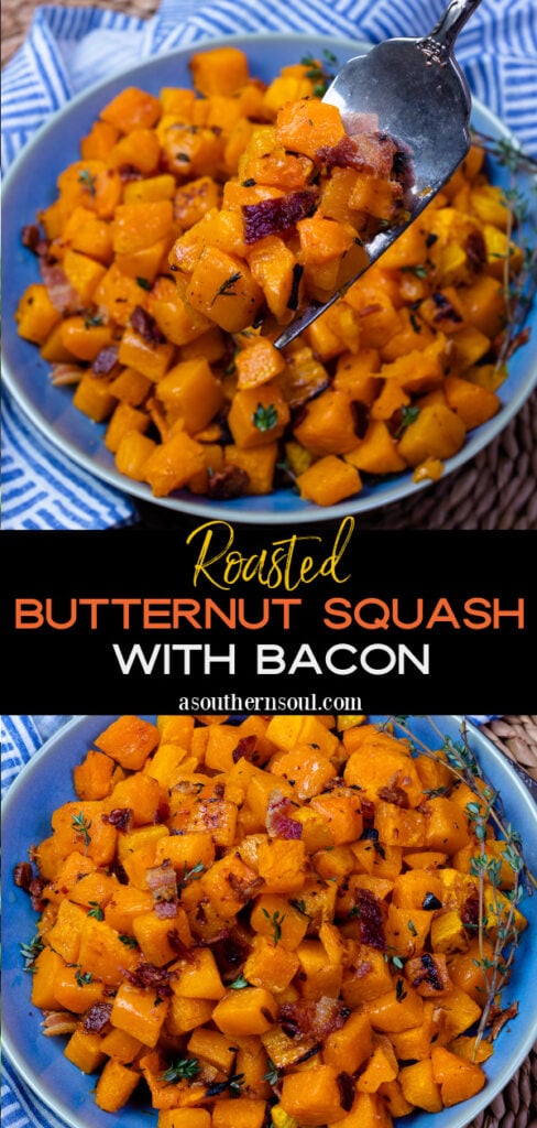 Pinterest pin for Roasted Butternut Squash With Bacon