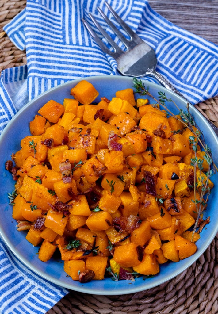 Butternut Squash Overhead Fork from Roasted Butternut Squash With Bacon recipe