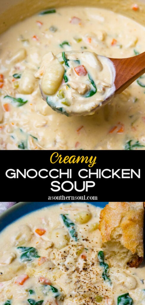 Pinterest pin for Creamy Gnocchi Chicken Soup