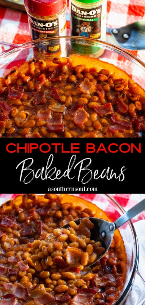 2 images of Chipotle Bacon Baked Beans for Pinterest.