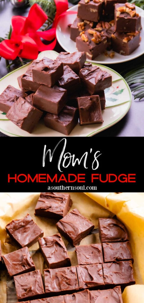 Mom's Homemade Fudge with and without pecans to serve for the holidays.
