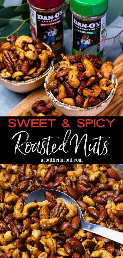 Pinterest pin for Sweet And Spicy Roasted Nuts