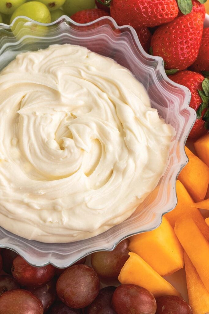 Bowl of 3-ingredient fruit dip.