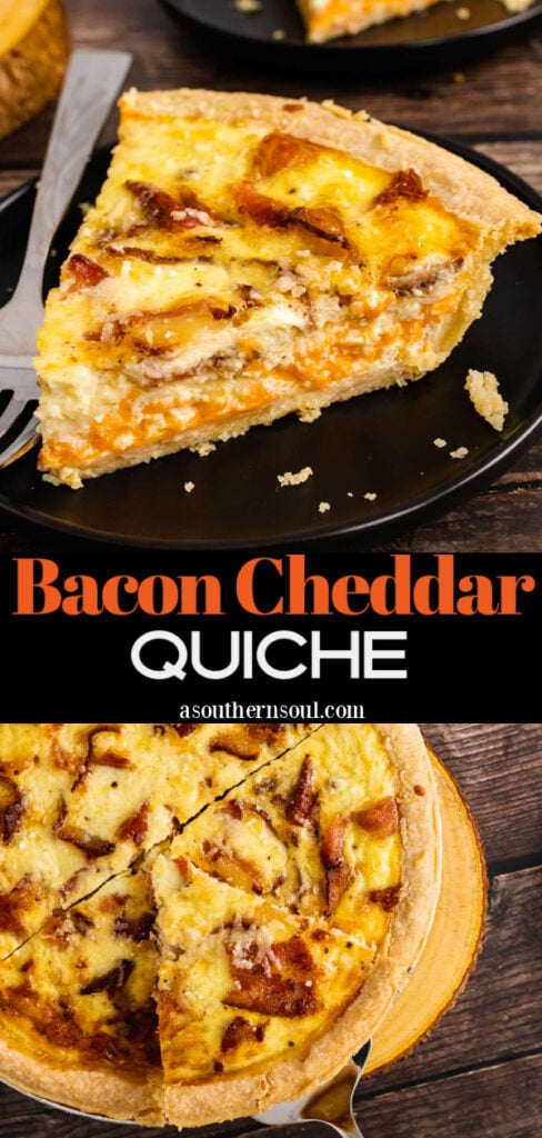 Pinterest pin for Bacon Cheddar Quiche Recipe