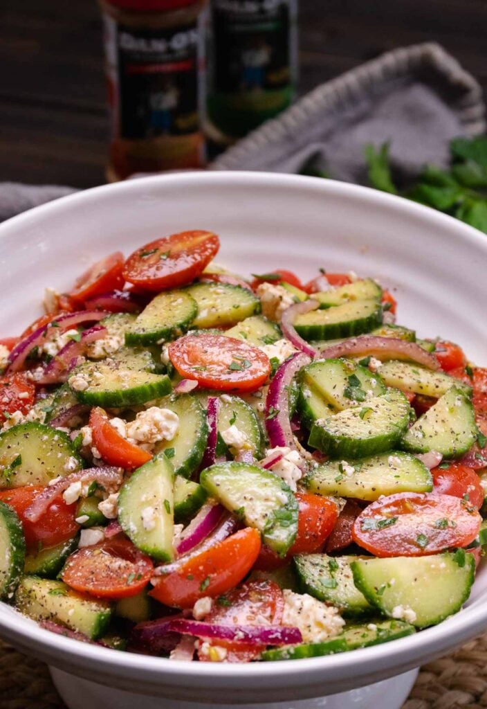 Spicy Cucumber Tomato Salad made with Dan-O's seasoning