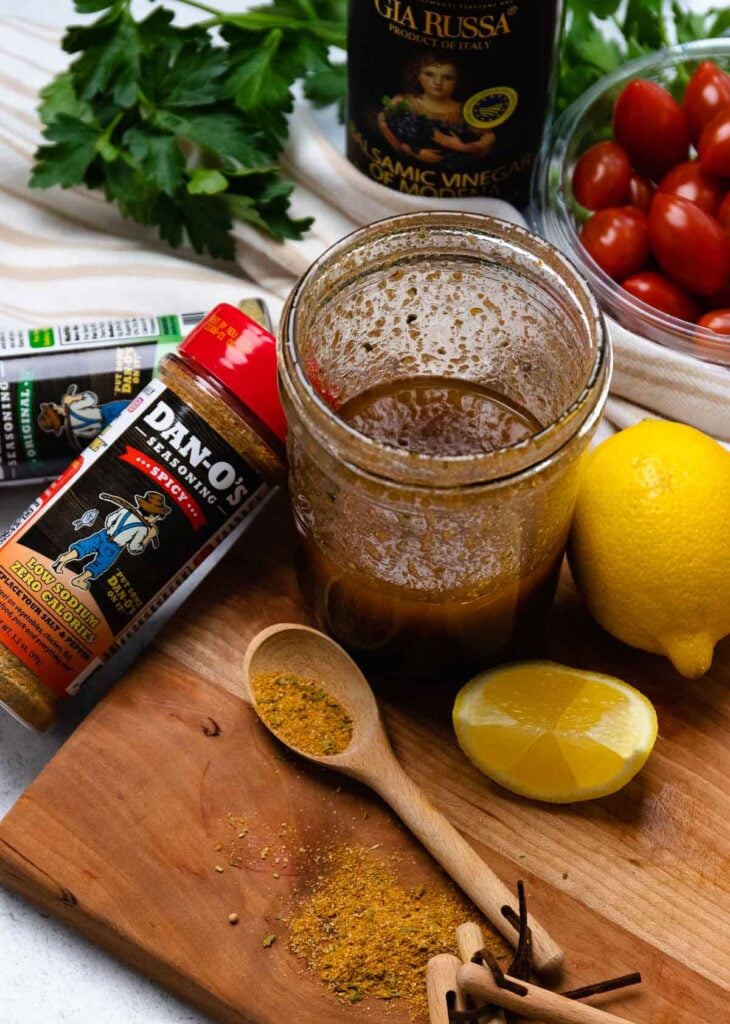 Homemade dressing made with Dan-O's spicy seasoning.