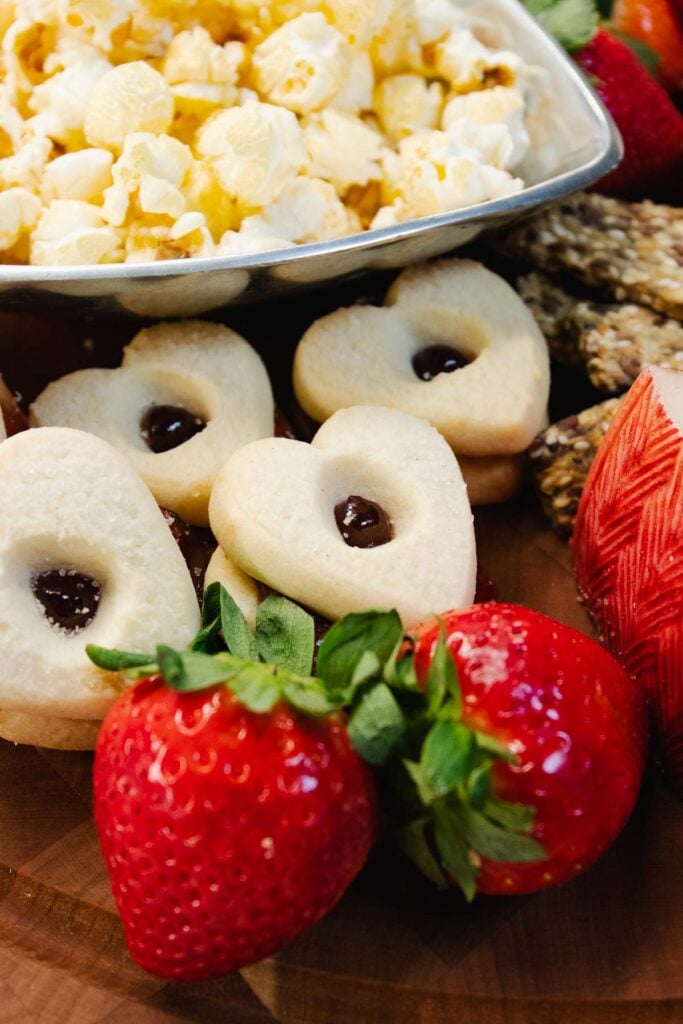 Cookies and strawberries for Valentines Day Board for Two.