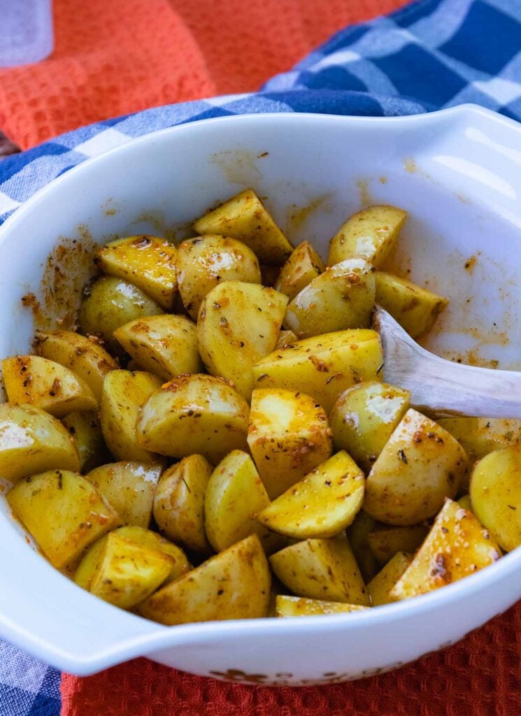 Diced potatoes mixed with butter, olive oil and cajun seasoning.