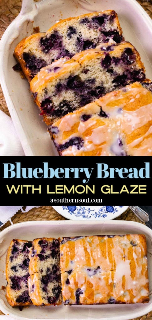 Pinterest pin for Blueberry Bread With Lemon Glaze