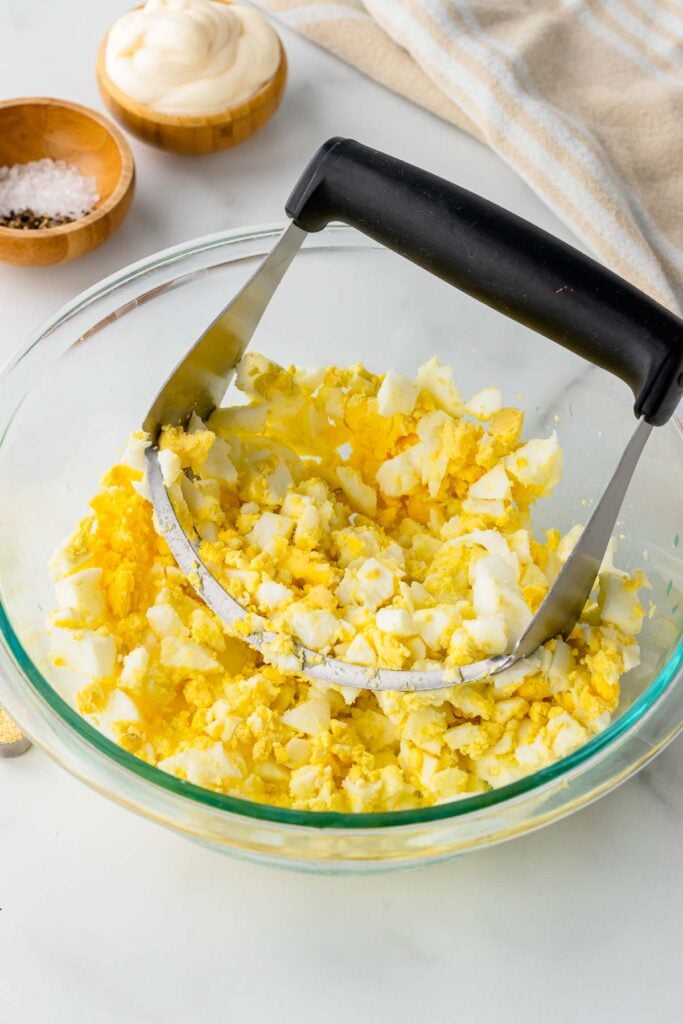 Pastry cutter used for dicing eggs.
