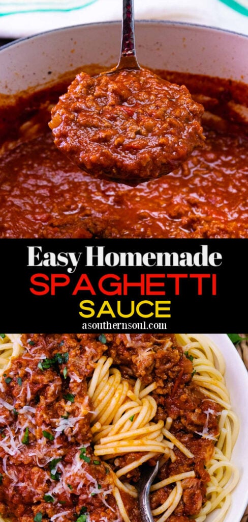 Pinterest pin for Easy Homemade Spaghetti Sauce