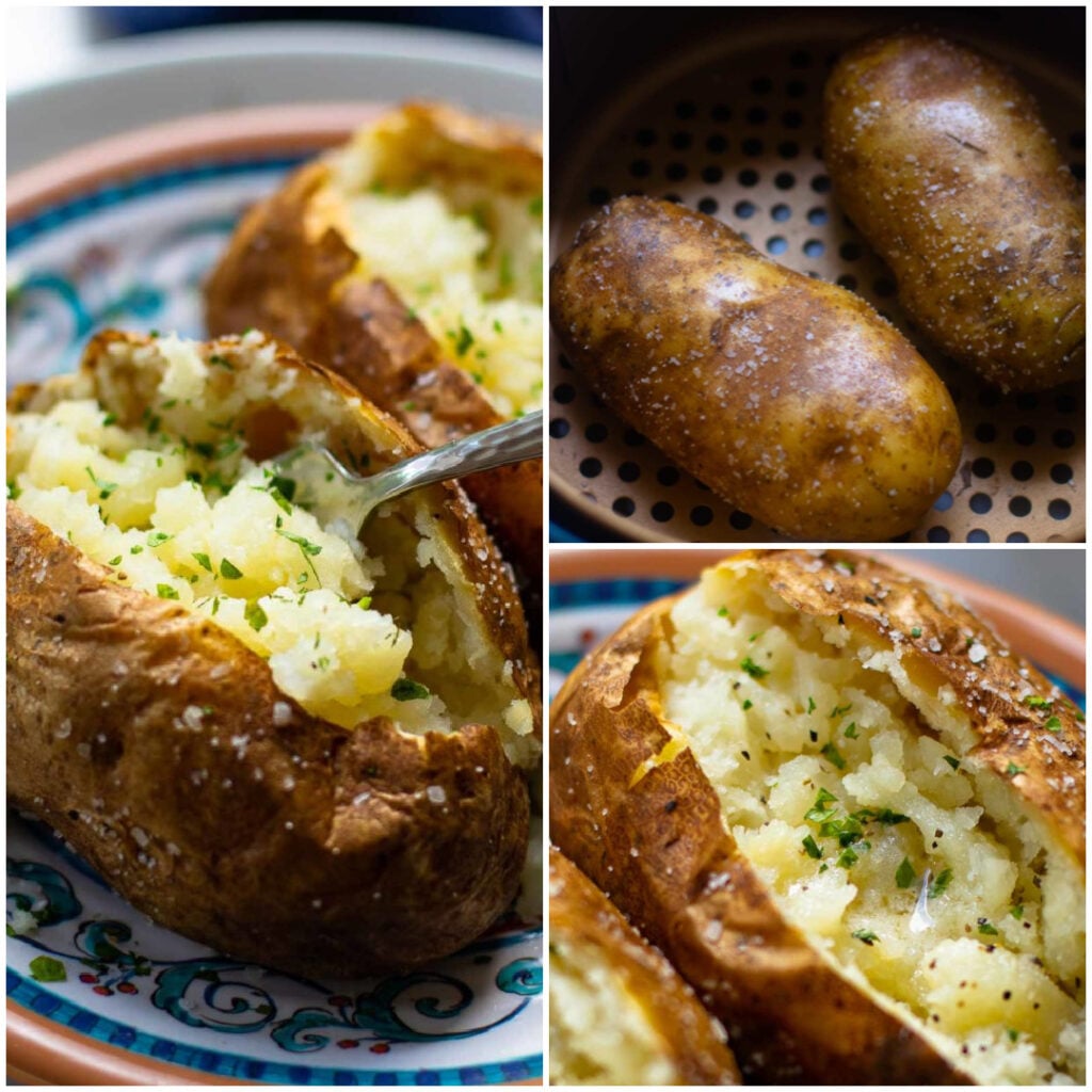 Make the best baked potatoes in the air fryer that have crispy skin and soft on the inside.