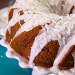 Pina Colada Bundt Cake made with pineapple and coconut that starts with a boxed cake mix.