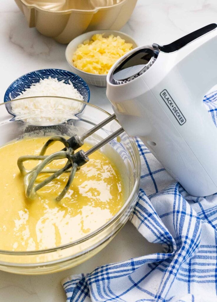 Pina Colada Cake mix is better mixed with a Black and Decker hand mixer.