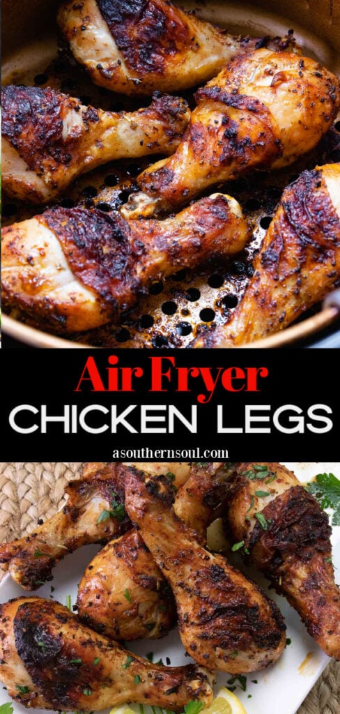 air fryer chicken legs perfectly cooked with crispy skin and juice meat!