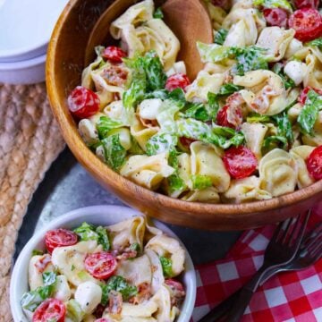 BLT Tortellini Pasta Salad served for a picnice or cookout is the ultimate side dish for summer.