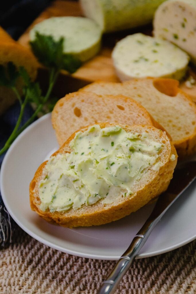 Flavored Compound Butter slathered on toasted french bread is easy to make.