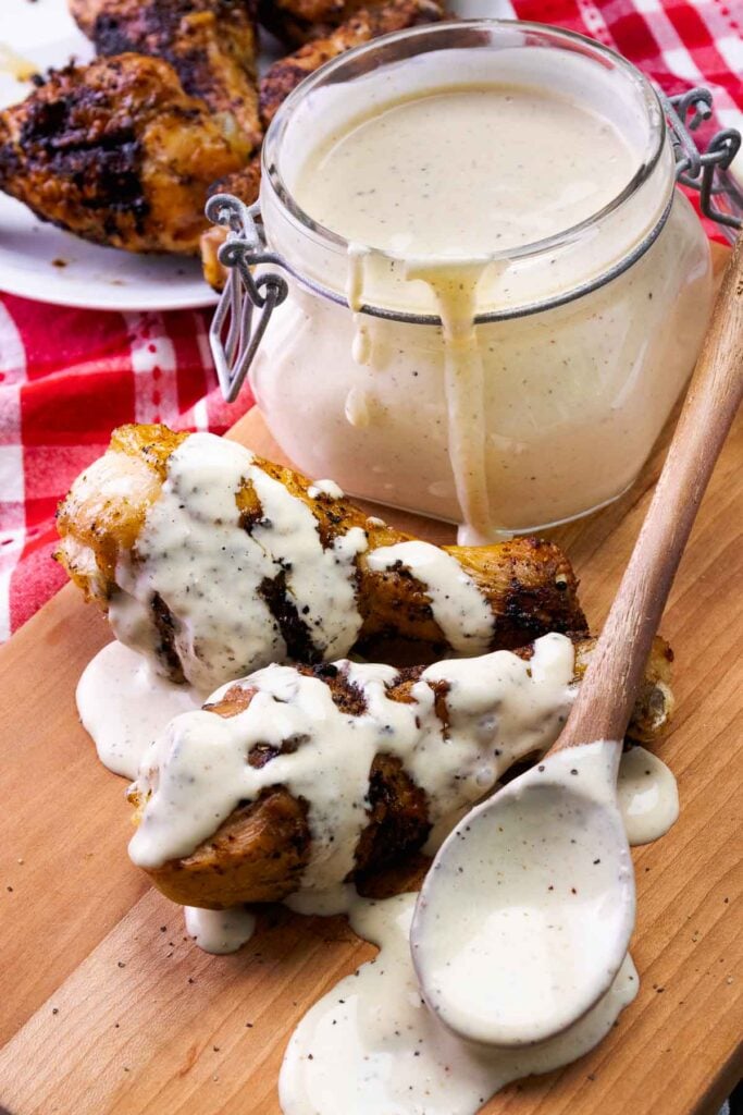 Alabama White BBQ Sauce is creamy, tangy and peppery. Slather it on grilled chicken, pork, fish or dunk your fries in it for a delicous taste you won't believe.