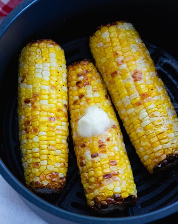 Air Fryer Corn On The Cob is perfectly cooked and delicious.