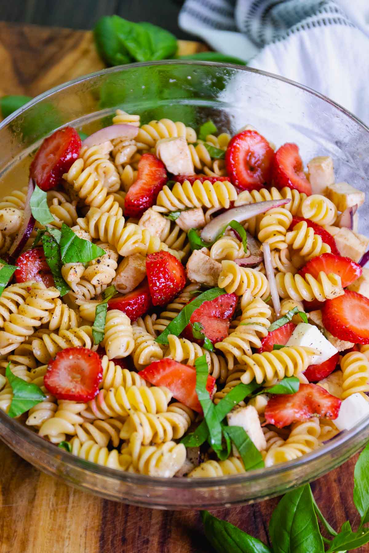Strawberry Caprese Pasta Salad made with fresh ingredients is the perfect summer salad to serve at any family gathering or as a side dish for grilled meats and fish.