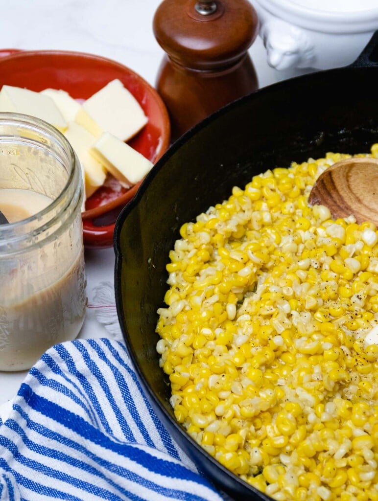 Bacon grease and butter along with salt and pepper used to maked Fried Corn.
