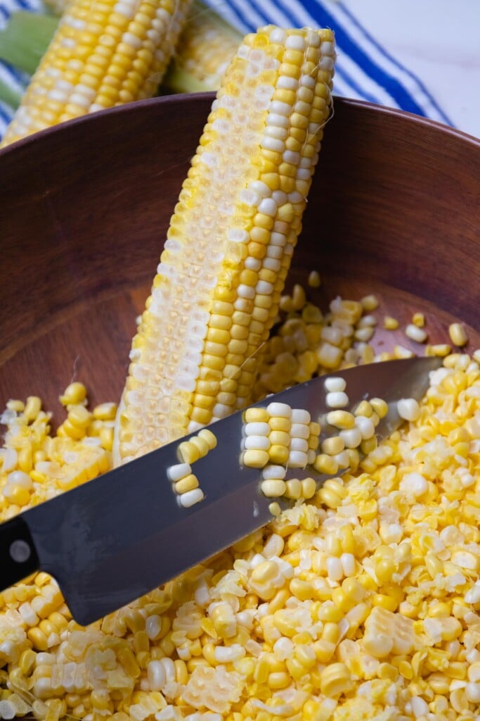 Corn sliced off of the cob for Southern Fried Corn recipe.