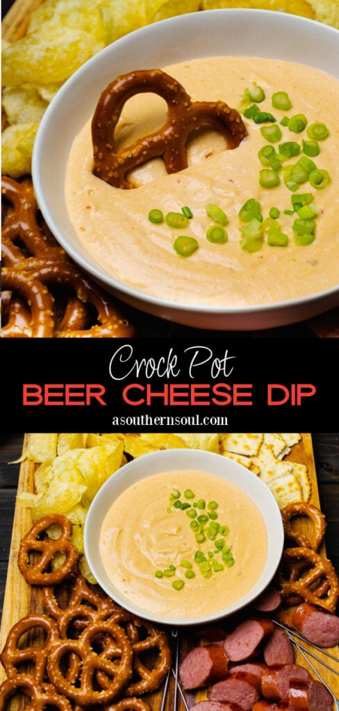 Pinterest pin image for Crock Pot Beer Cheese Dip