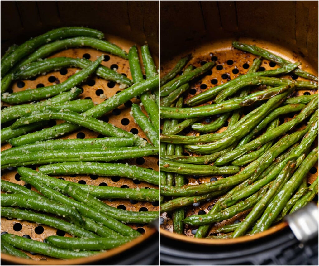 Green beans cooked in the air fryer with lemon, parmesan and cooked in 10 minutes.