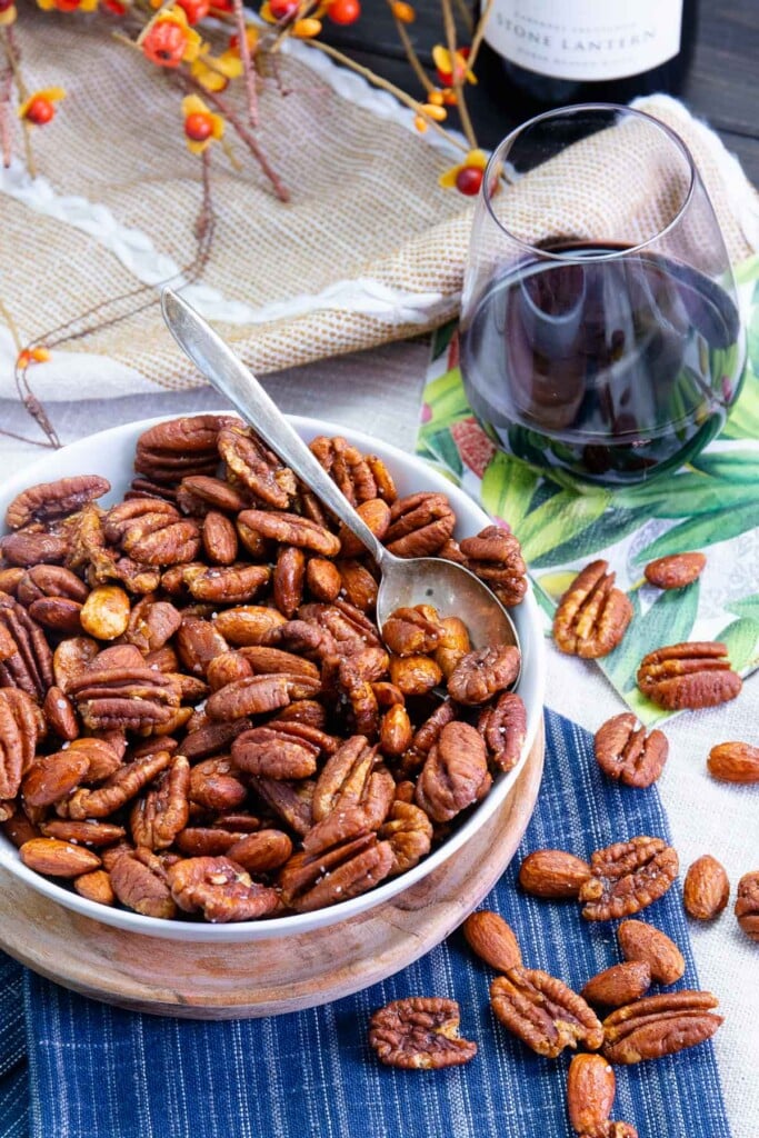 Air Fryer Roasted Nuts made with pecans and almonds is a heart healthy snack made in minutes.