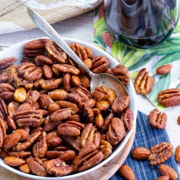 Air Fryer Roasted Nuts made with pecans and almonds is a heart healthy snack made in minutes.
