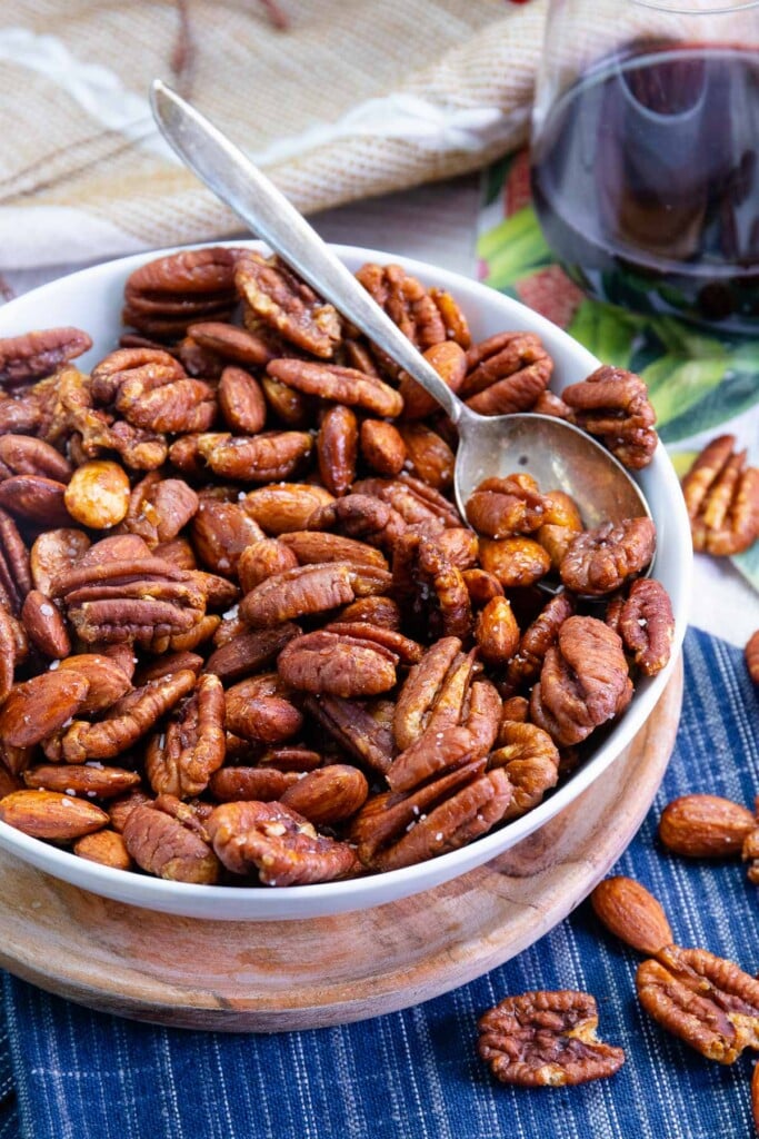 Air Fryer Roasted Nuts made with pecans and almonds is a heart healthy snack made in minutes.