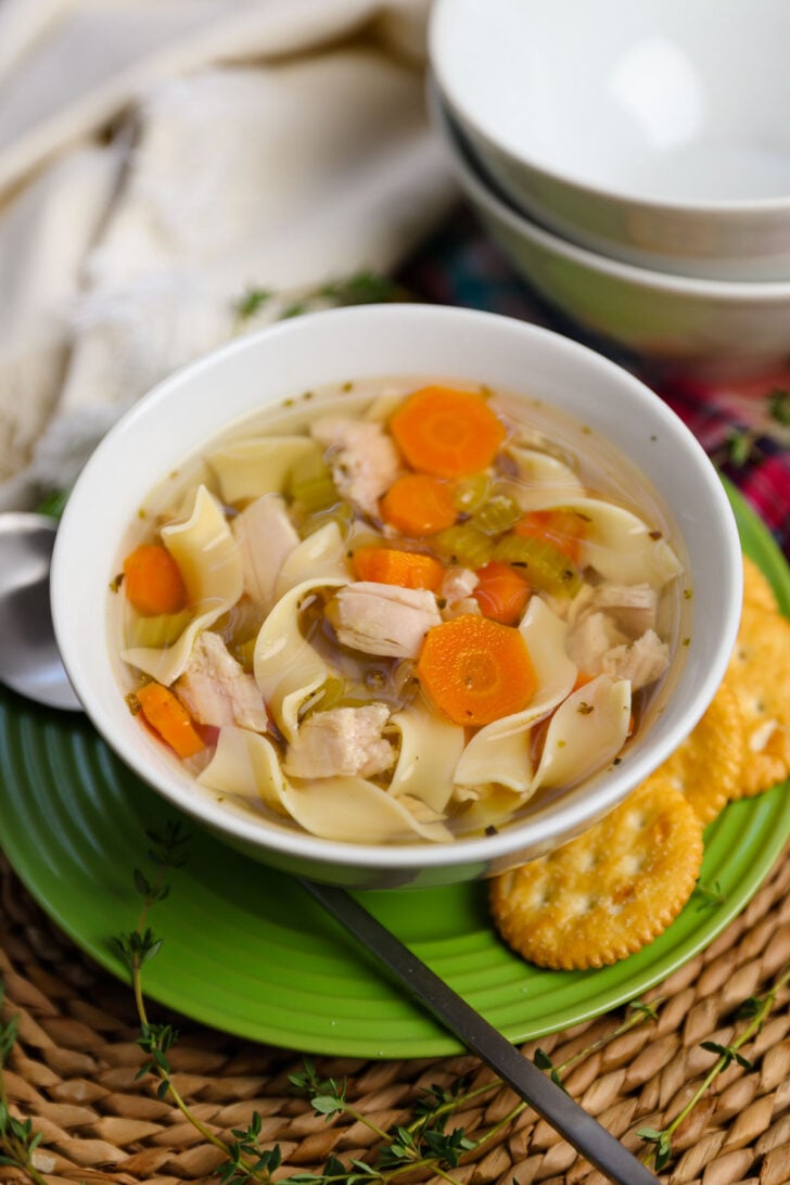 Homemade Turkey Noodle Soup made in the crock pot is light, flavorful and made with the best leftovers making it perfect for an easy, comfort food meal.