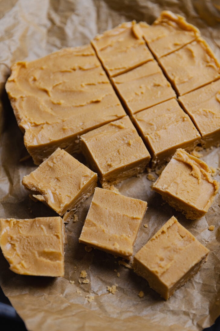 Homemade Peanut Butter Fudge made in the microwave with just 4 ingredients in about 10 minutes is smooth, buttery and full of amazing peanut butter flavor!