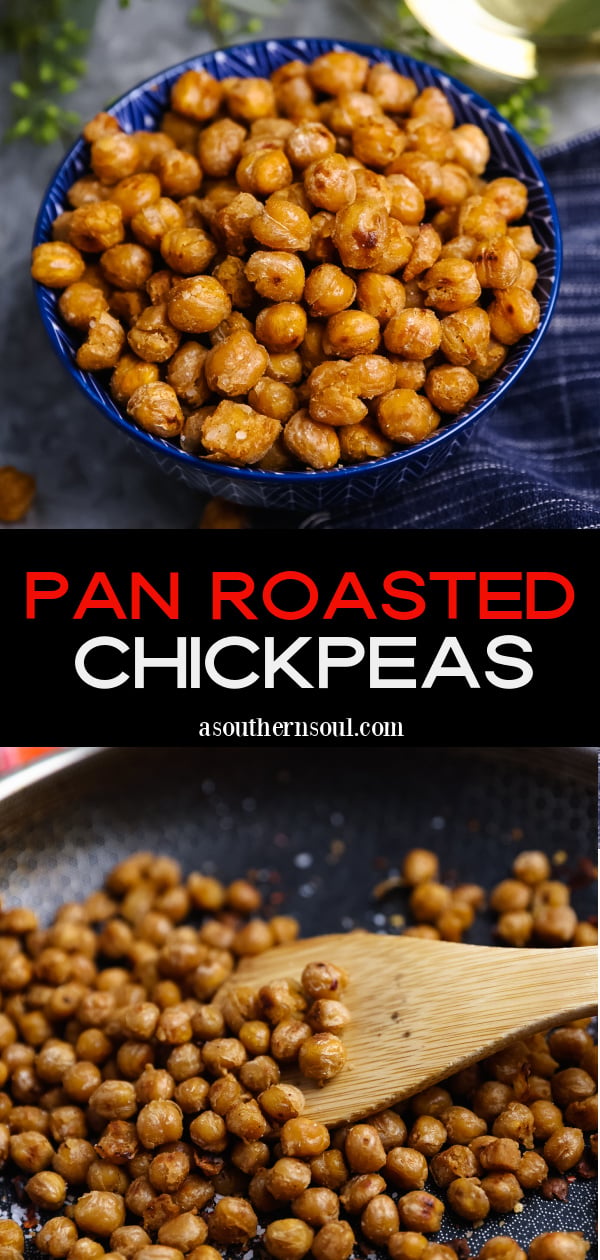 Pinterest pin for Pan Roasted Chickpeas (Crispy and Delicious)