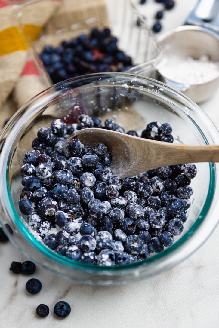 blueberries sprinkled with powdered sugar.