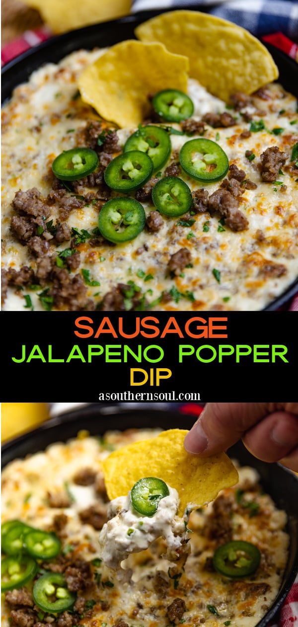 Pinterest pin image for Sausage Jalapeño Popper Dip