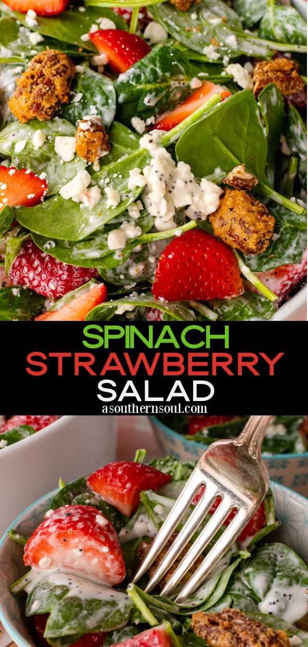 Pinterest pin for Spinach Strawberry Salad