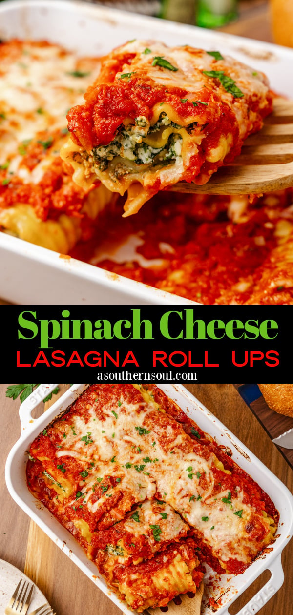 Pinterest pin for Spinach And Cheese Lasagna Roll Ups