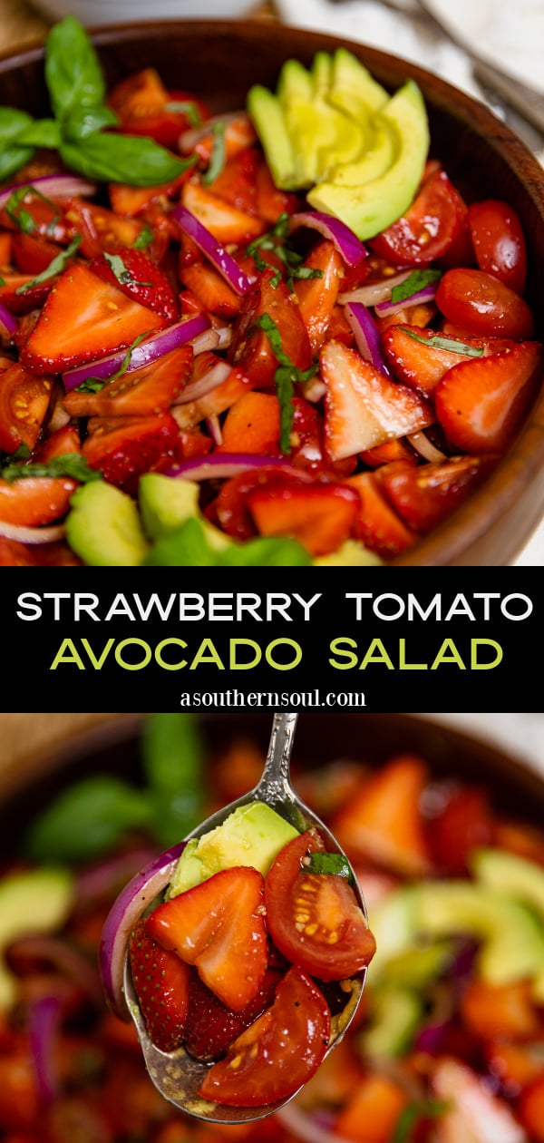 Pinterest pin for Strawberry Tomato Avocado Salad