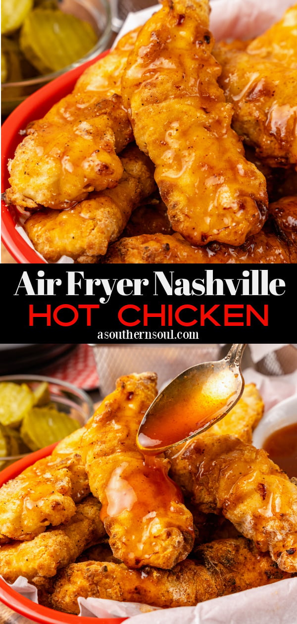 Pinterest pin for Air Fryer Nashville Hot Chicken Tenders