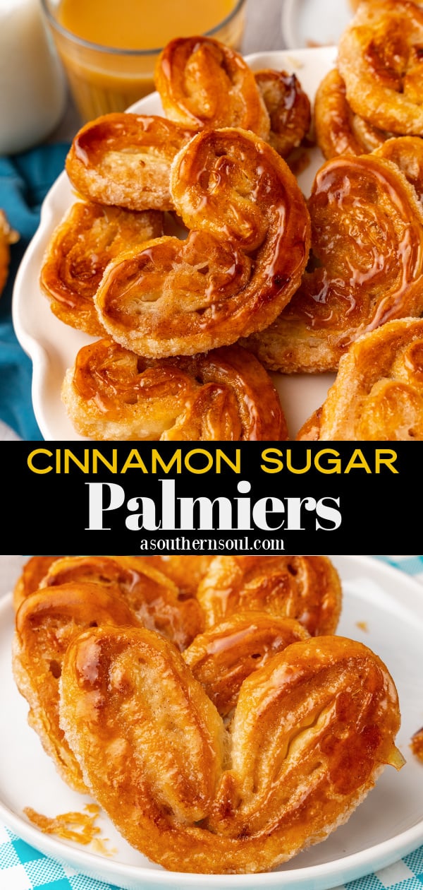 Pinterest pin for Cinnamon Sugar Palmiers (Easy Puff Pastry Cookies)